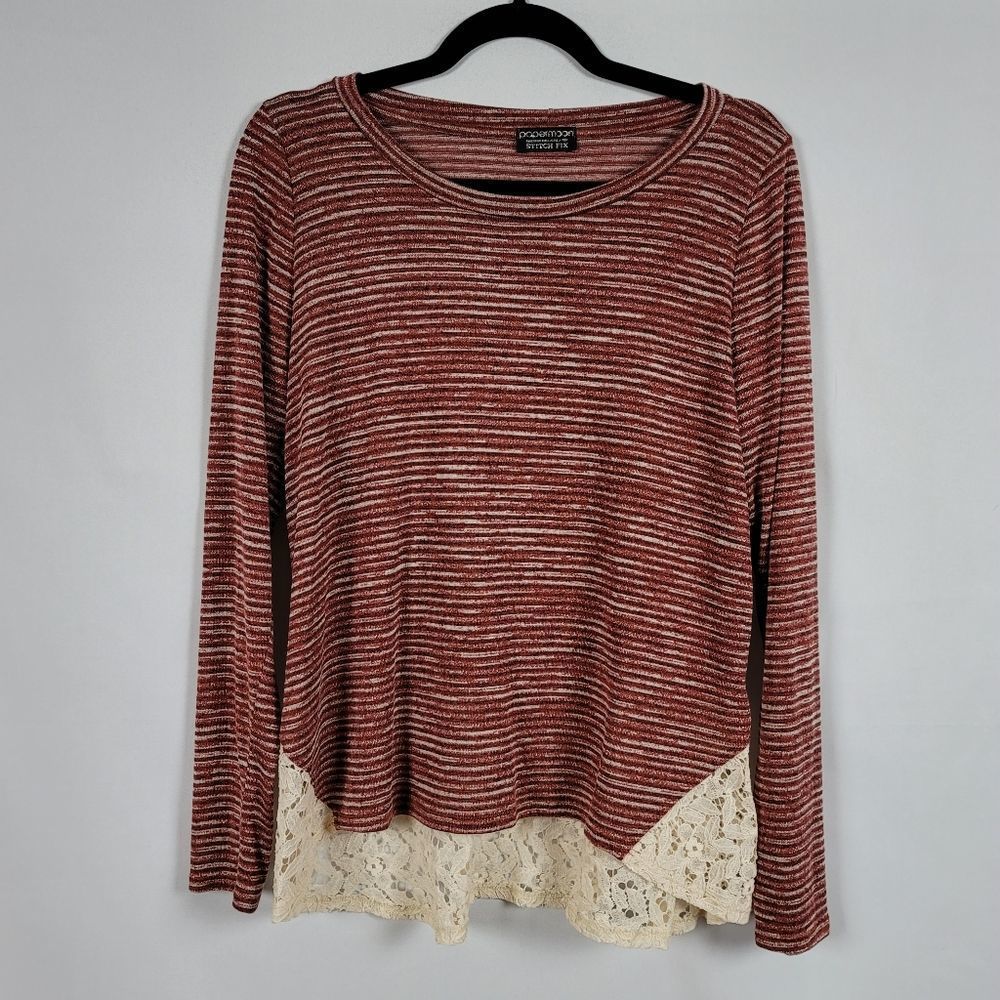 Papermoon mixed media scoop neck top lace hem Size M